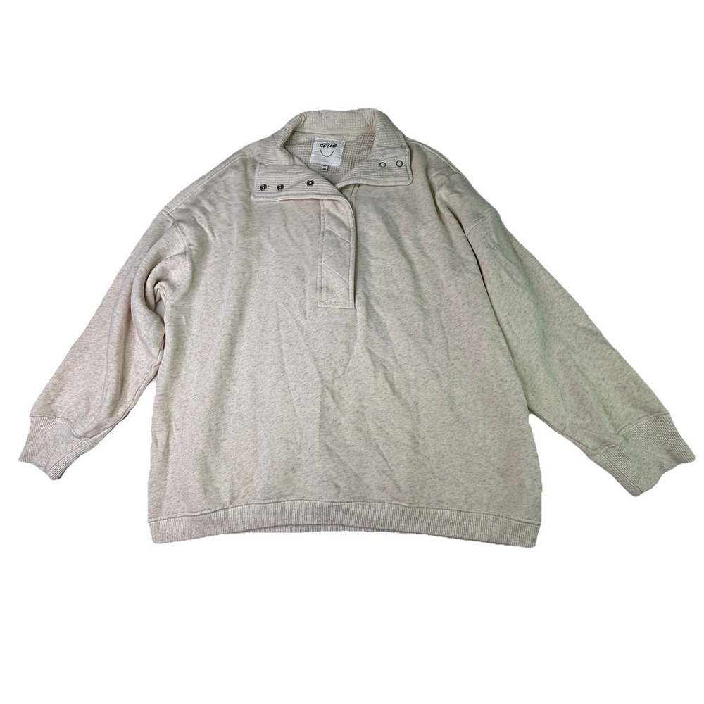Aerie Women's Size Medium Sweatshirt Oversized Knit Sweatshirt Cream Oatmeal